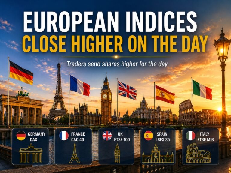 European indices close the day and the week mostly higher.