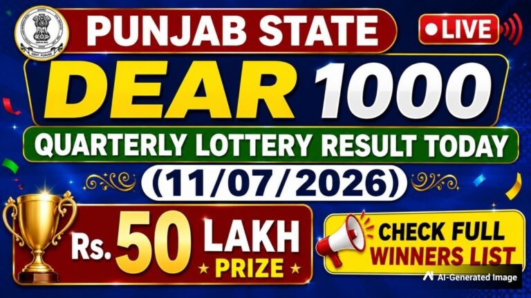 Punjab State Dear 1000 Quarterly Lottery Result Today (11/07/2026) LIVE, Rs 50 Lakh Prize; Check Full Winners List
