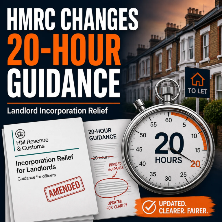 HMRC changes 20-hour landlord incorporation guidance weeks after Property118 open letter