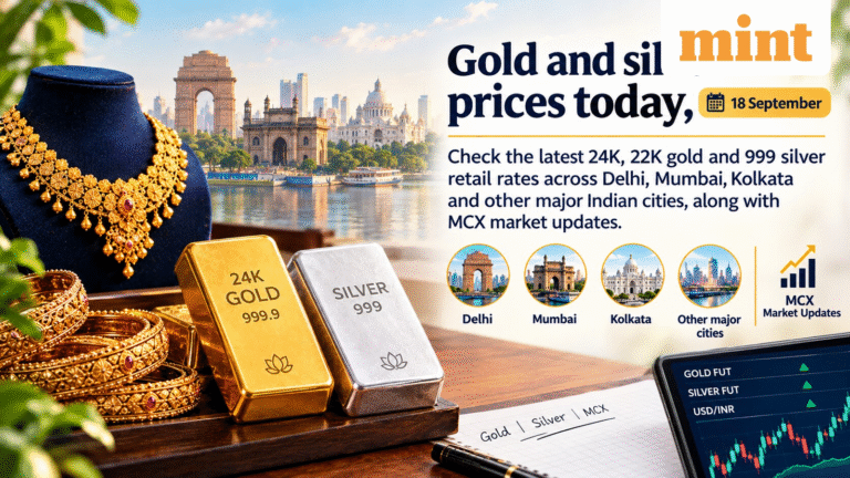 Gold, silver prices today, 18 September: Check retail rates of 24K, 22K gold, 999 silver in Delhi, Mumbai and Kolkata