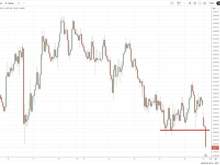 Gold breaks key support, slides below $4,230 as danger zone gives way