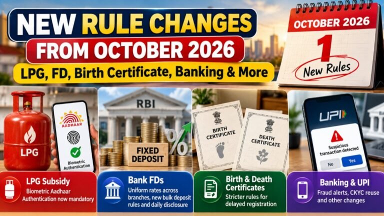 New Rule Changes From October 2026: LPG, FD, Birth Certificate, Banking and Other Rules You Need to Know