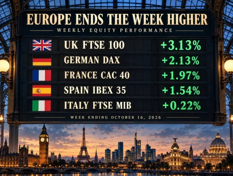 European stocks finish higher, posting weekly gains as U.S. technology shares struggle