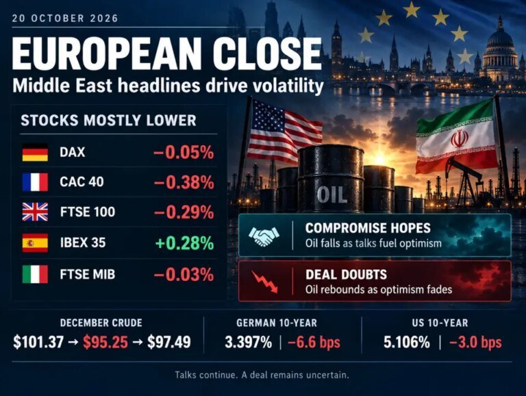 European stocks close mostly lower as Middle East headlines drive market swings